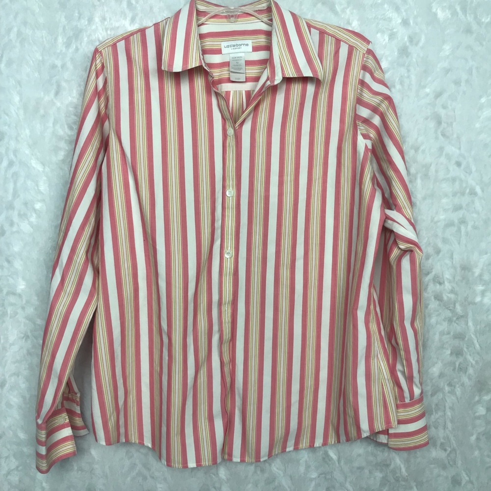 Liz Claiborne Striped 10 orange yellow no iron